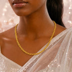 Gold Micro-Plated Copper Textured Belcher Link Neck Chain For Women