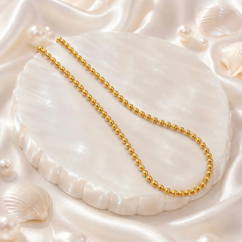 Gold Micro Plated Embossed Ball Bead Neck Chain For Women