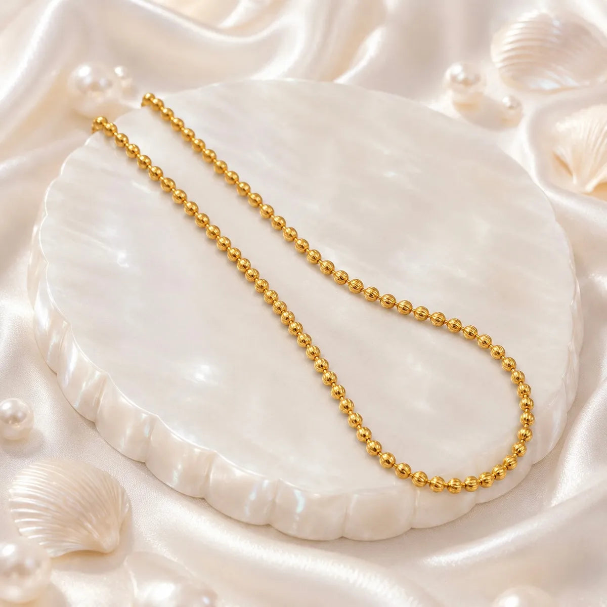 Gold Micro Plated Embossed Ball Bead Neck Chain For Women