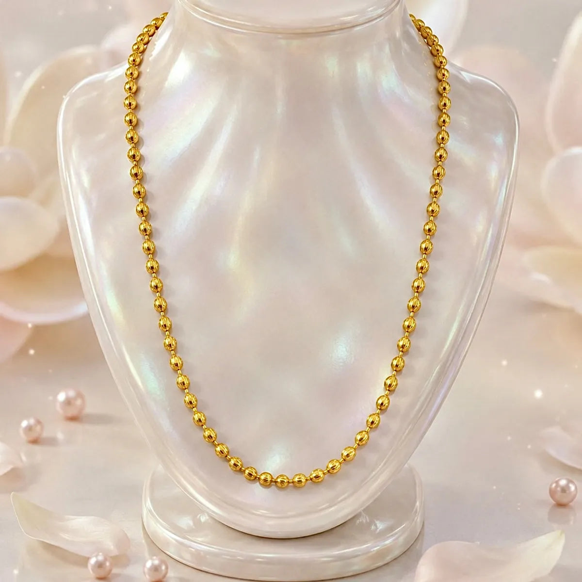 Gold Micro Plated Embossed Ball Bead Neck Chain For Women