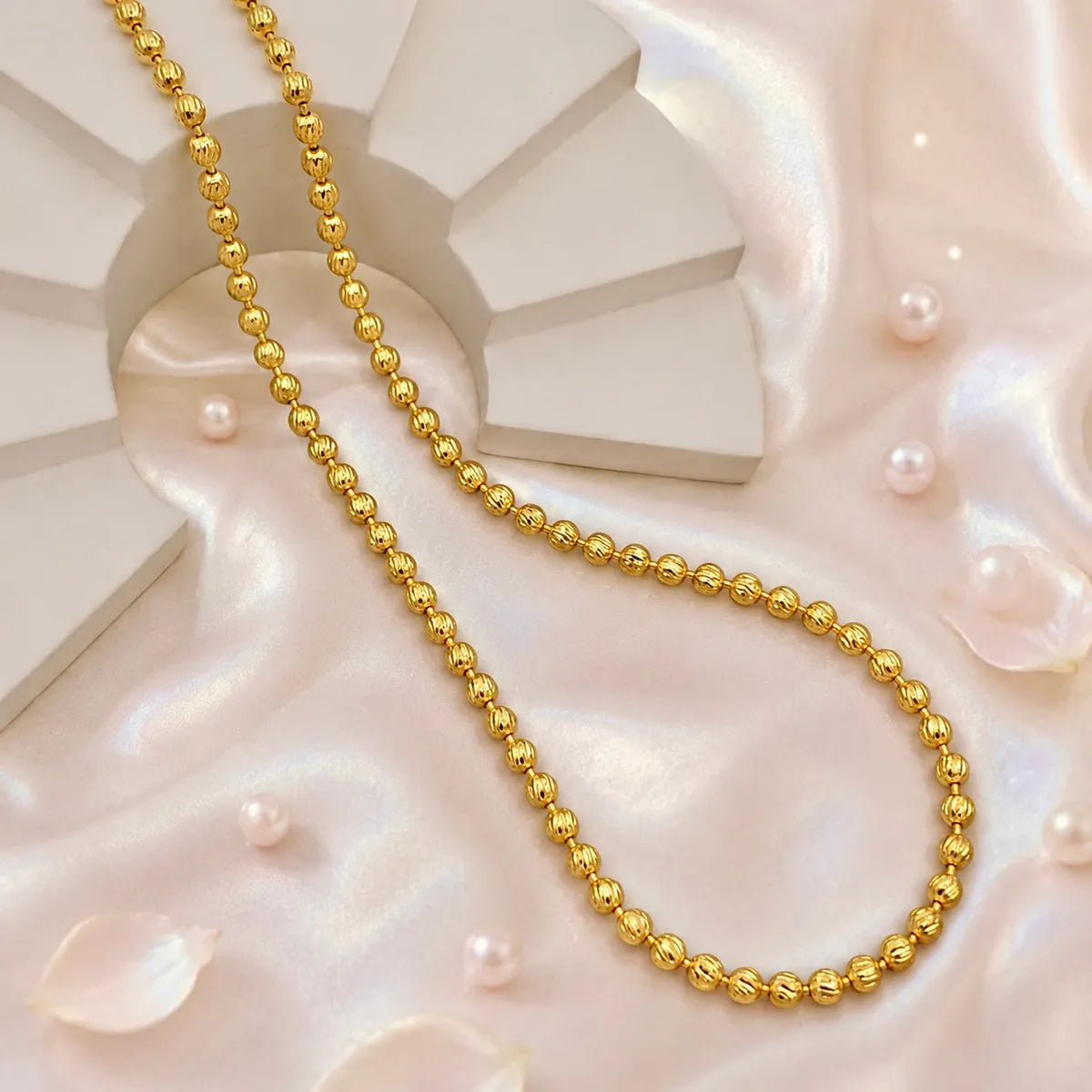 Gold Micro Plated Embossed Ball Bead Neck Chain For Women