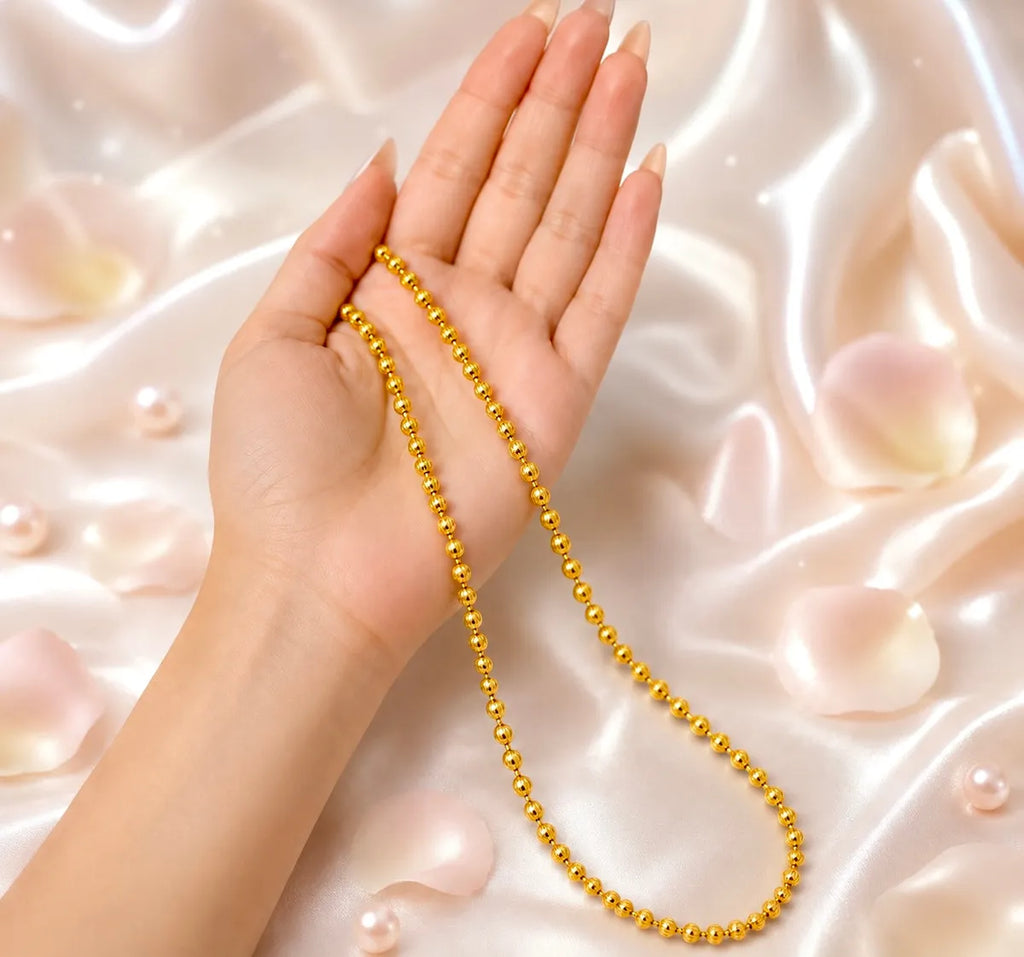 Gold Micro Plated Embossed Ball Bead Neck Chain For Women