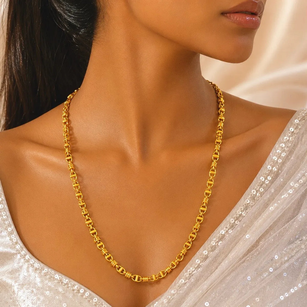 Gold Micro Plated Copper Anchor Bar Link Neck Chain For Women
