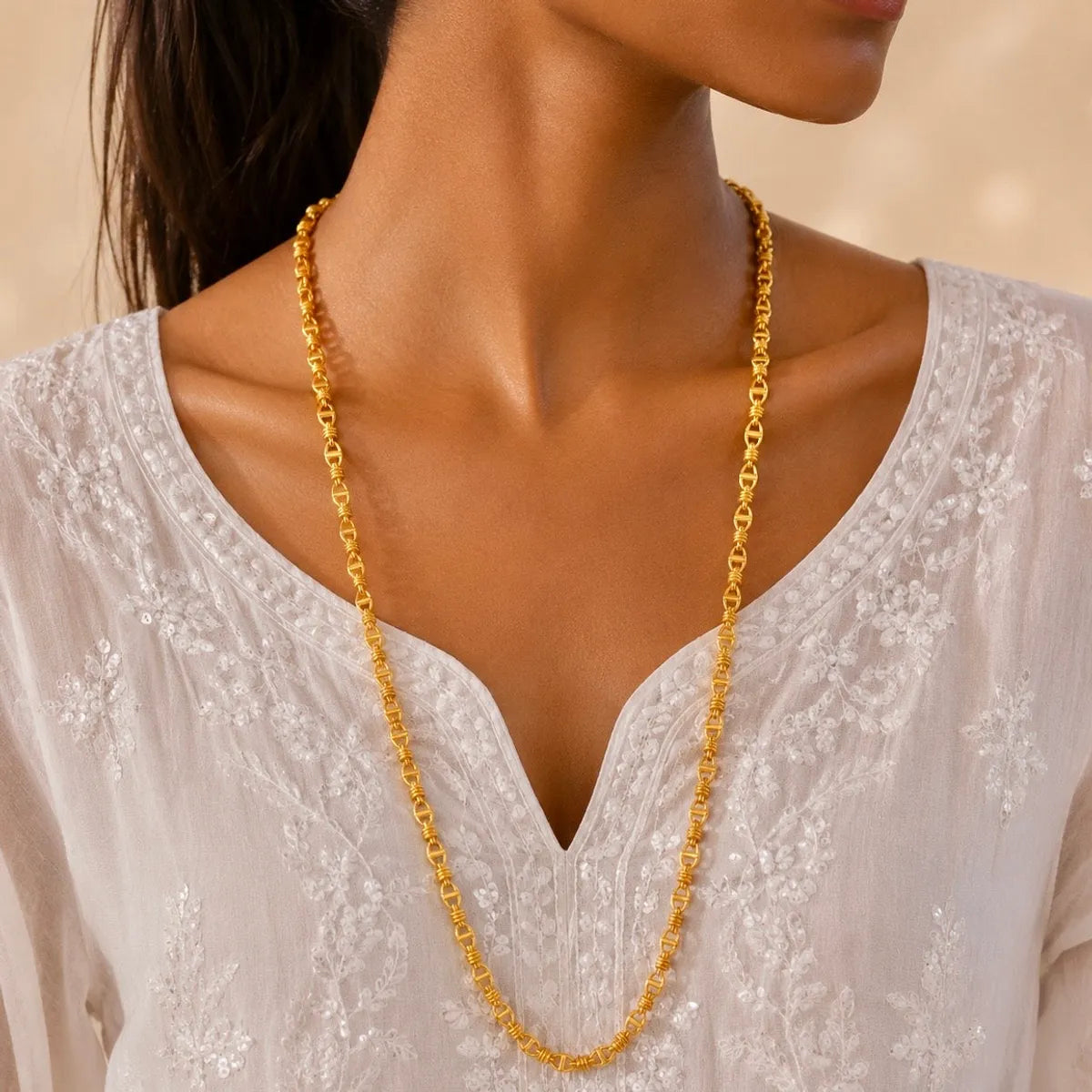 Gold Micro Plated Copper Anchor Bar Link Neck Chain For Women