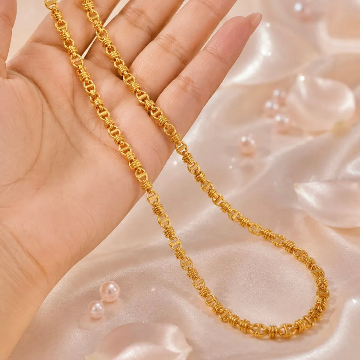 Gold Micro Plated Copper Anchor Bar Link Neck Chain For Women