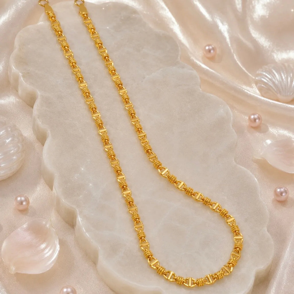 Gold Micro Plated Copper Anchor Bar Link Neck Chain For Women