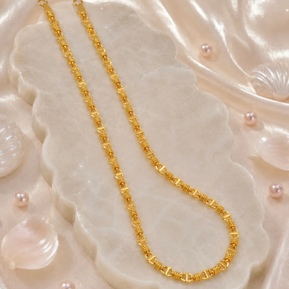 Gold Micro Plated Copper Anchor Bar Link Neck Chain For Women