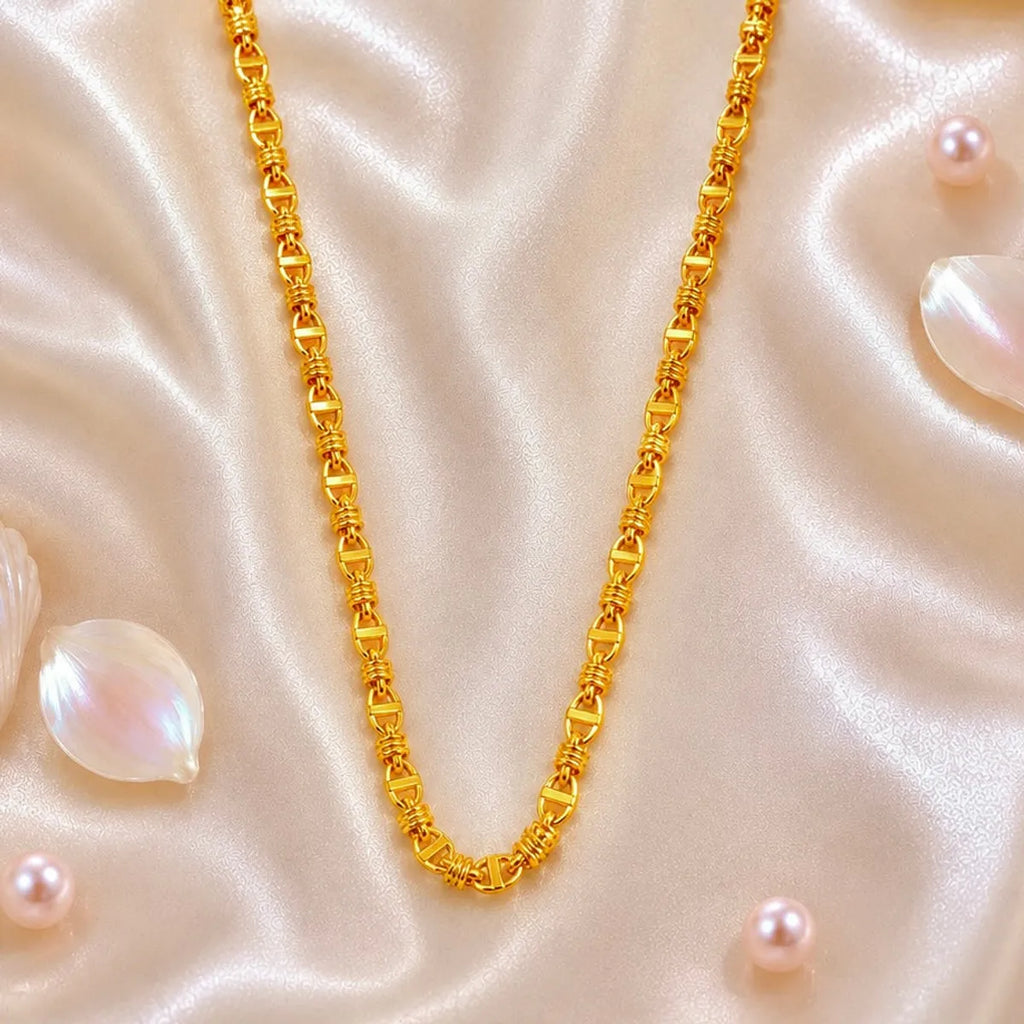 Gold Micro Plated Copper Anchor Bar Link Neck Chain For Women