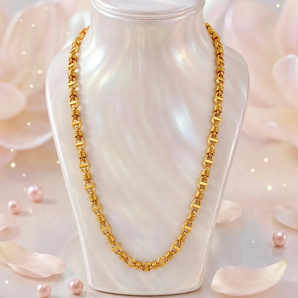 Gold Micro Plated Copper Anchor Bar Link Neck Chain For Women