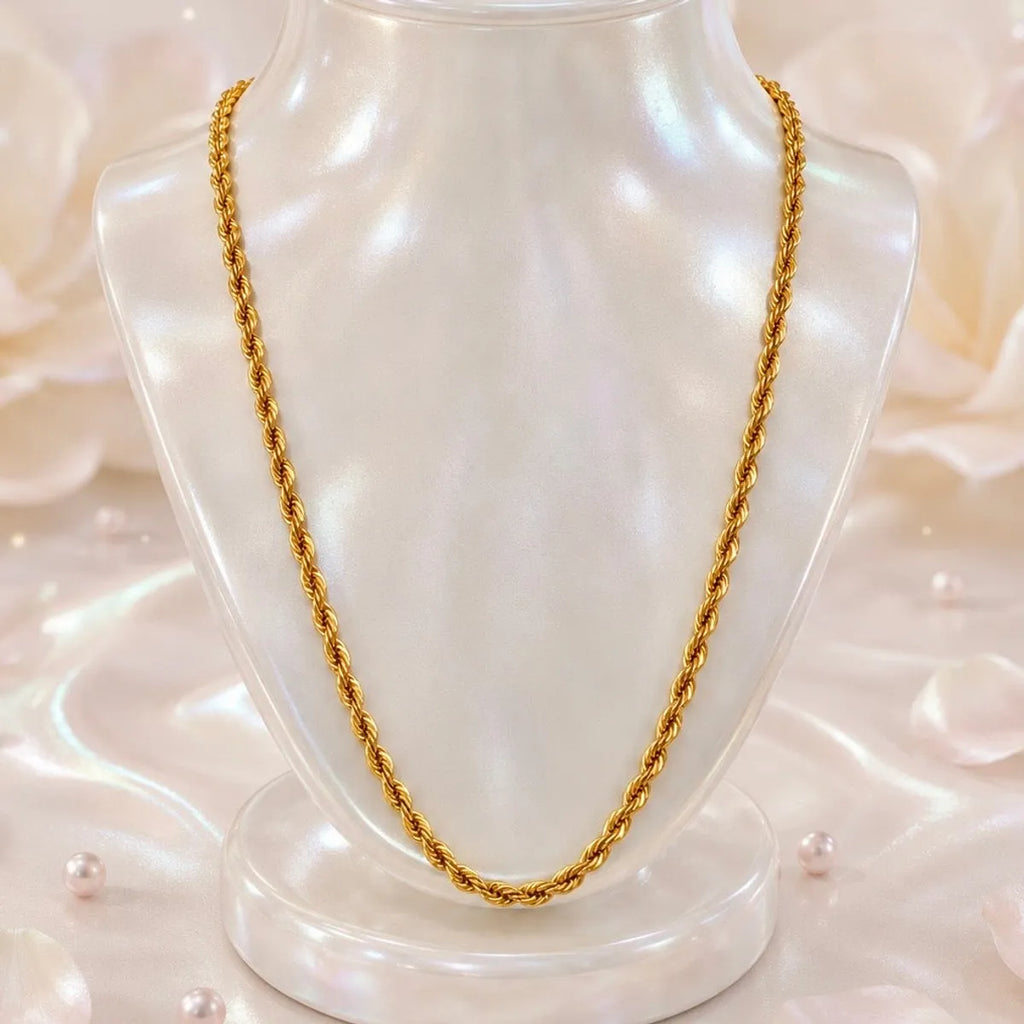 Gold Micro Plated Rope Twist Neck Chain For Women