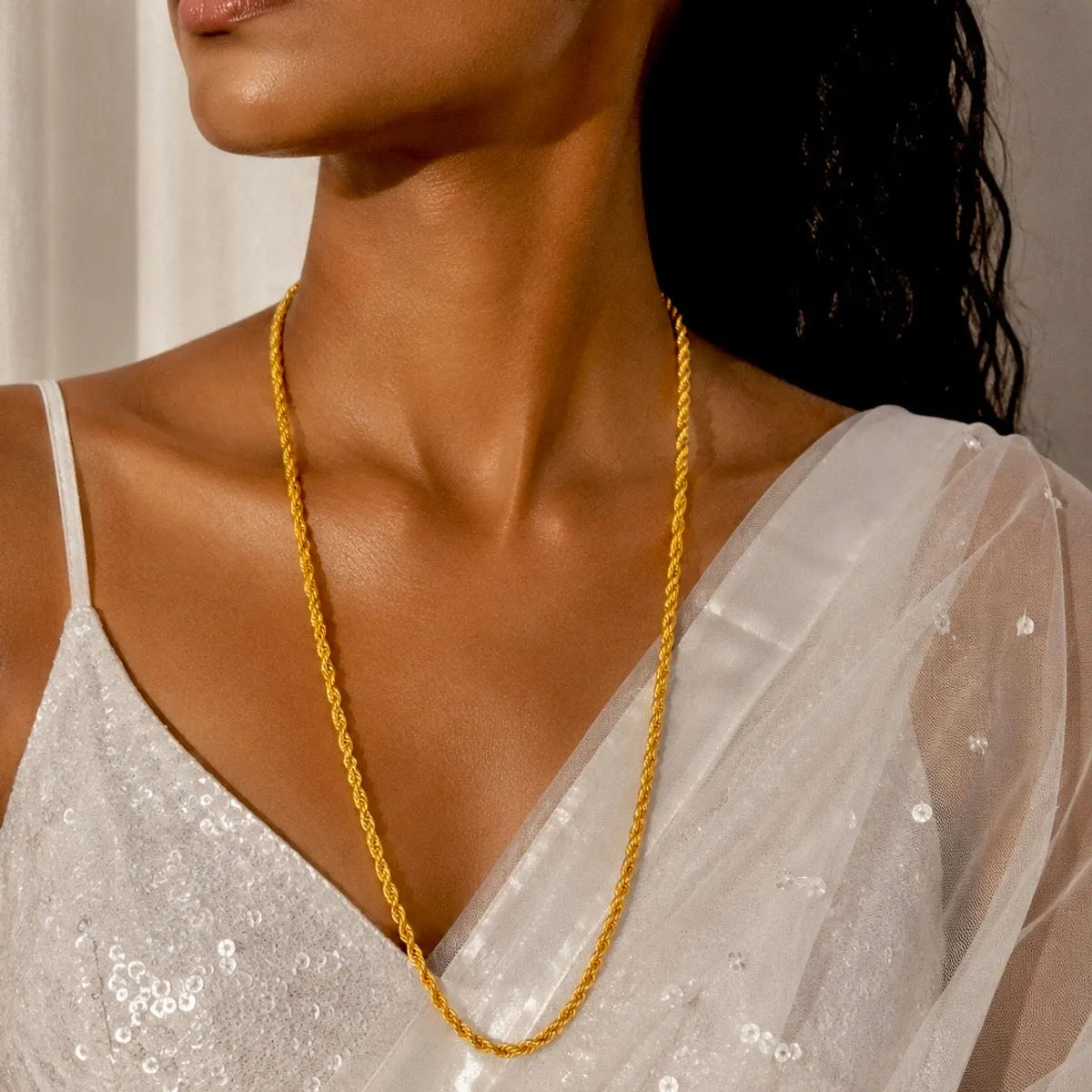 Gold Micro Plated Rope Twist Neck Chain For Women