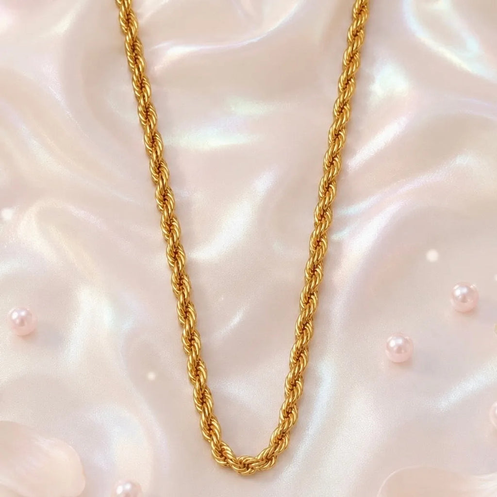 Gold Micro Plated Rope Twist Neck Chain For Women